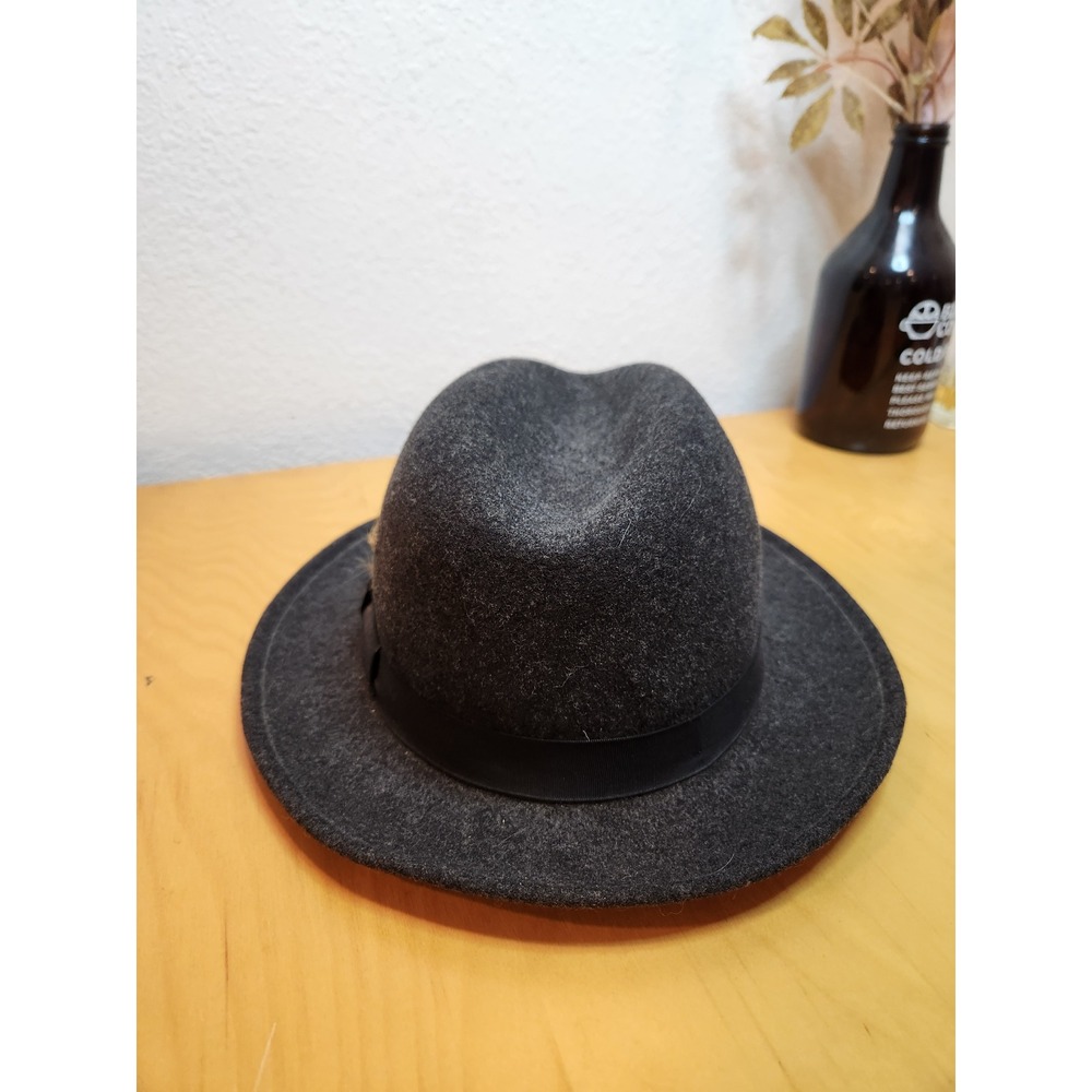 Pendleton 100% Virgin Wool Fedora Hat Gray Large USA Made Wide Brim Feather